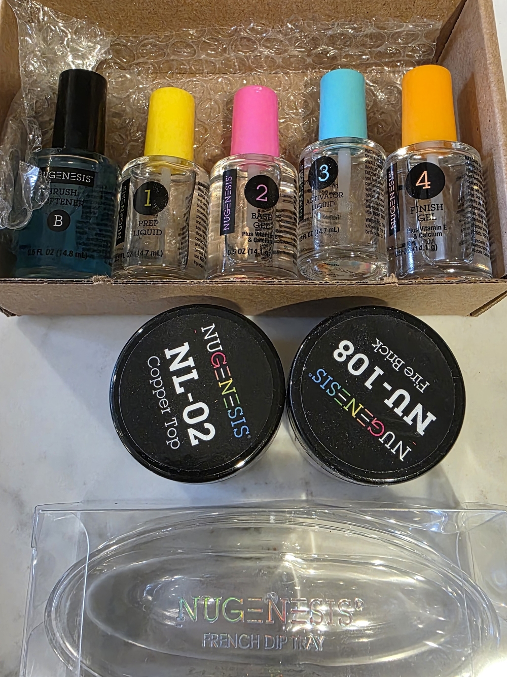 NEW Dip Nail NUGENESIS Powder, Liquids And French Tip Dipping Tray